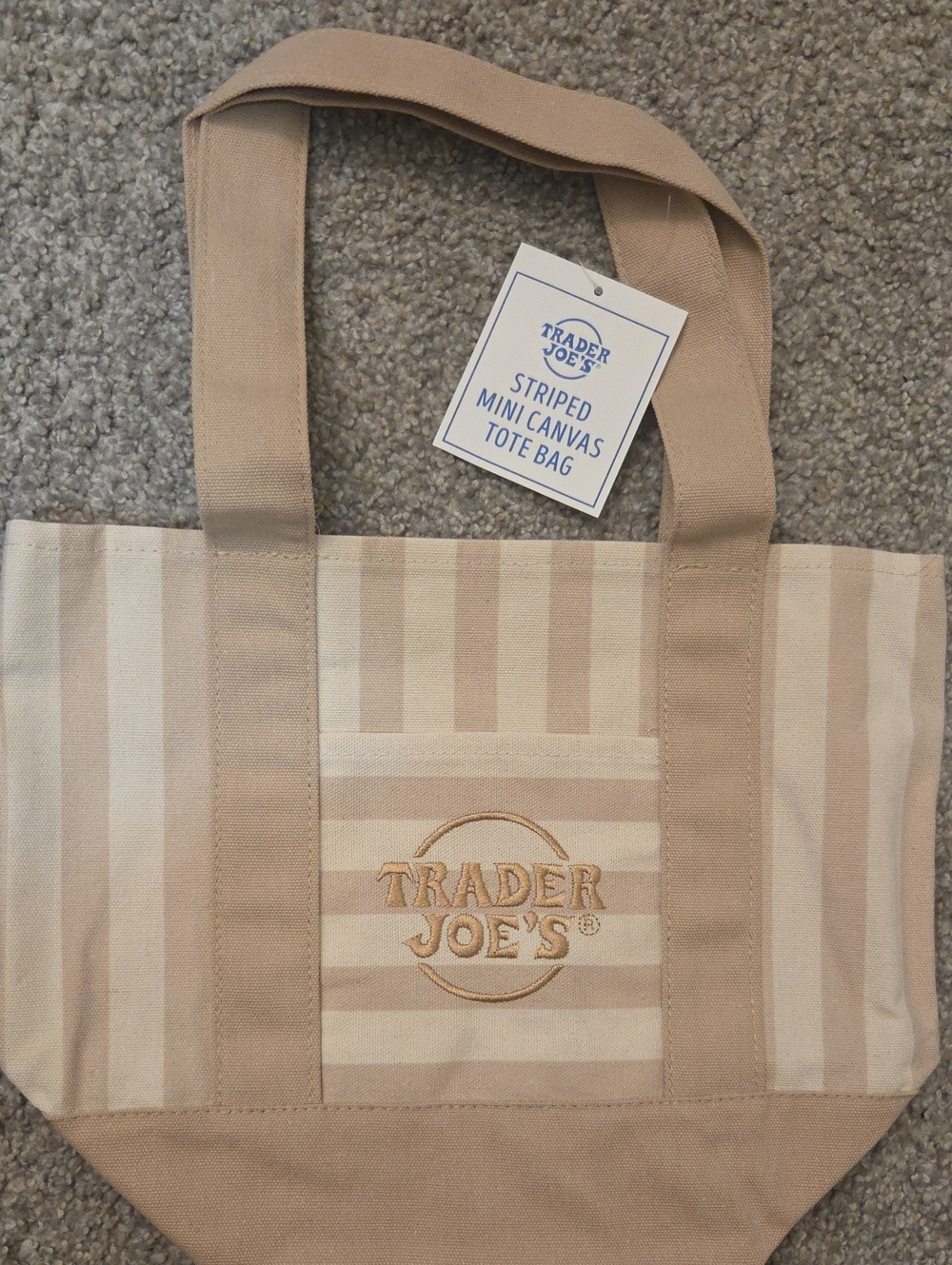 Trader Joe's Mini Tan Striped Canvas Tote Bag NWT